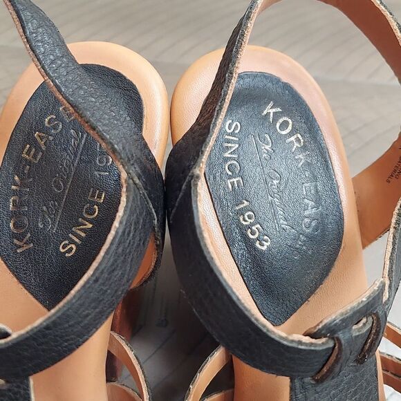 Kork-Ease ‘Pepper’ Black Leather Block Heel Sandals Sz 7 - Picture 7 of 9